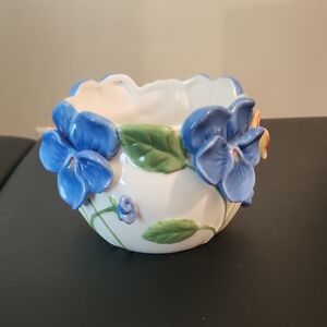 Burton & Burton Ceramic Bowl with Blue and Green Floral Design 3d